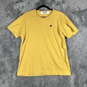 Comme Des Garçons PLAY Shirt Mens XL Yellow Embroidered Heart Crew Neck Slim Fit